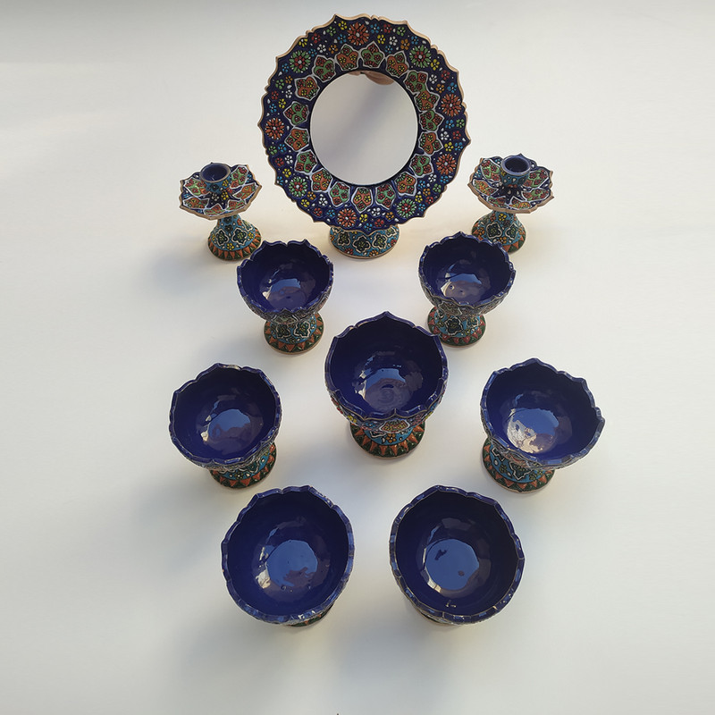 مجموعه ظروف هفت سین 10 پارچه مدل مینا کاری کد HS-006