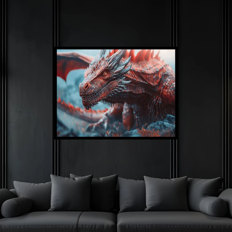 تابلو بکلیت طرح سینمایی اکشن مدرن اژدها مدل B-bu6667 فریم مشکی