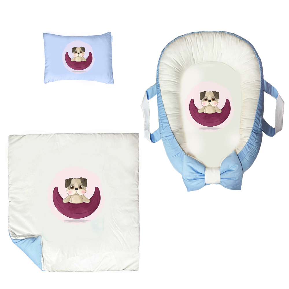 سرویس خواب سه تکه نوزاد مدل گارد محافظ دار طرح سگ کوچولو کد 050