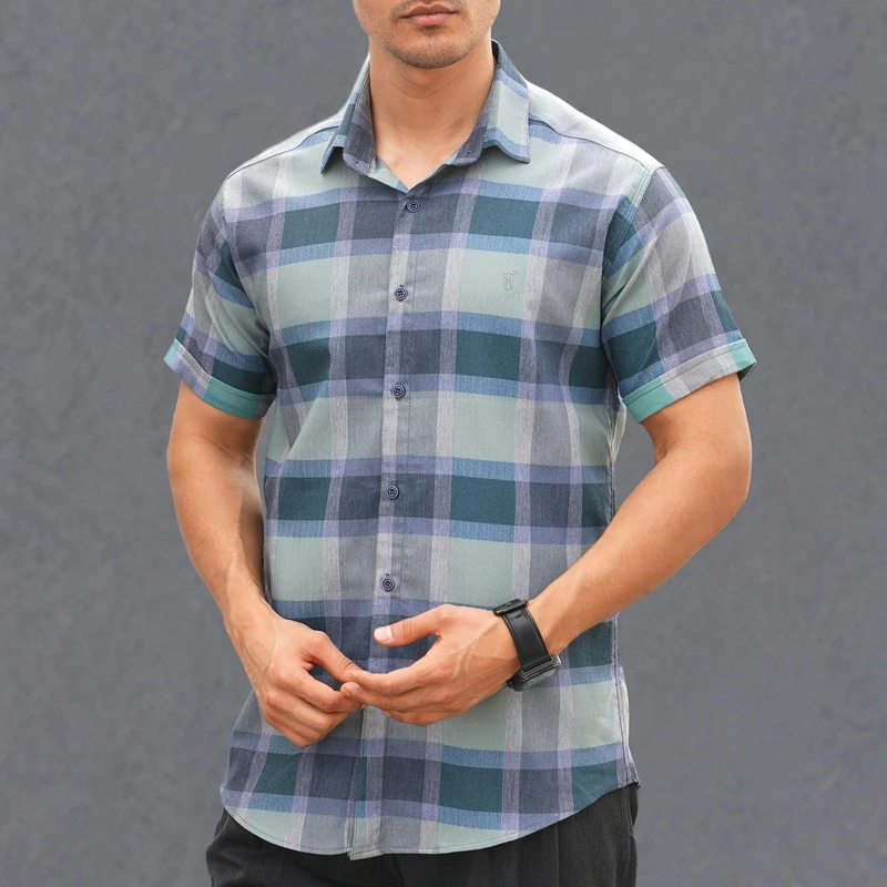 پیراهن آستین کوتاه یقه برگردان مردانه مدل 1168-043