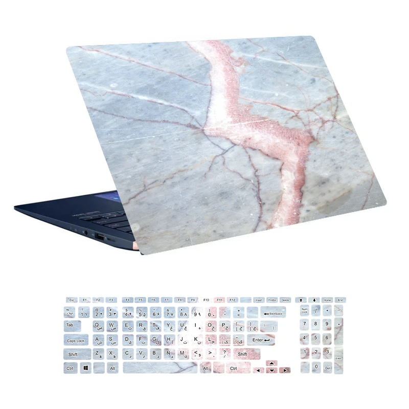 استیکر لپ تاپ توییجین و موییجین طرح Marble کد 51 مناسب برای لپ تاپ 15.6 اینچ به همراه برچسب حروف فارسی کیبورد 