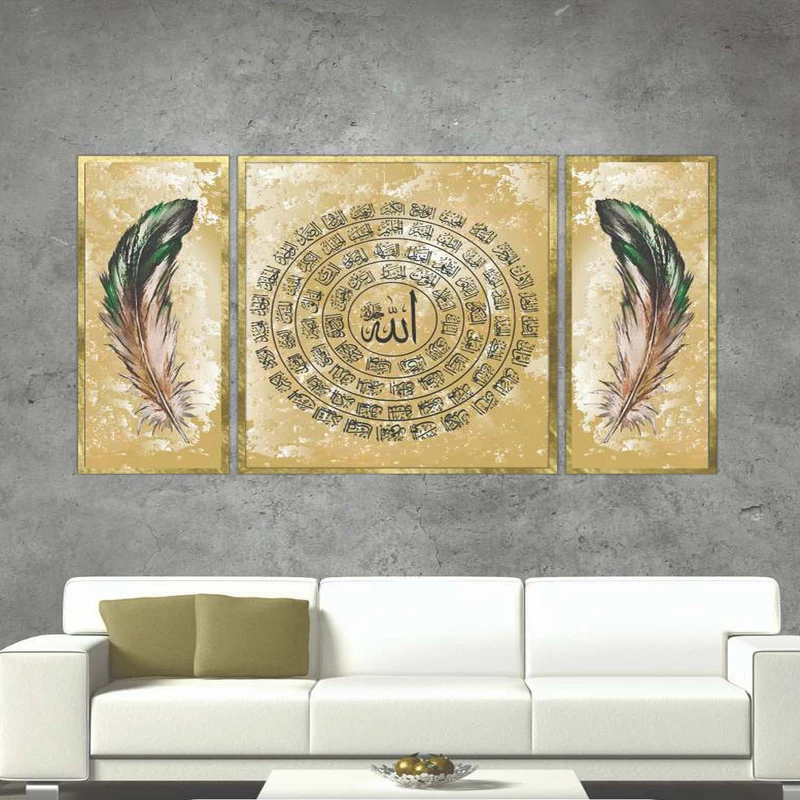 تابلو بکلیت طرح مدرن دیجیتال آرت مدل T-2105 فریم طلایی مجموعه 3 عددی