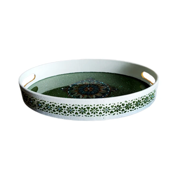سینی دسته دار مدل چوبی رزین کد 0012 سایز 33*23 سانتی متر