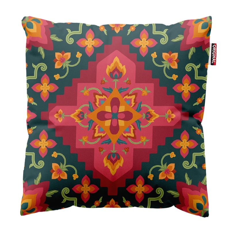 کوسن پاد آفرین مدل سنتی طرح گلیم فرش کد PK302072 سایز 30*30 سانتی متر