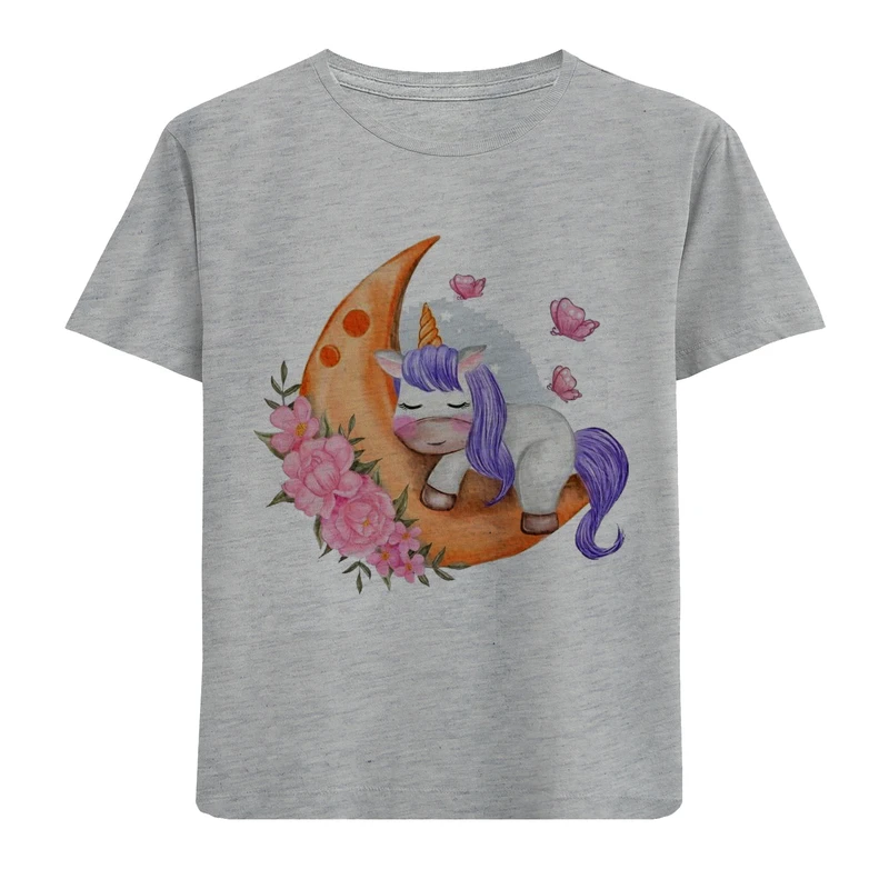 تی شرت آستین کوتاه بچگانه مدل تک شاخ و ماه F759