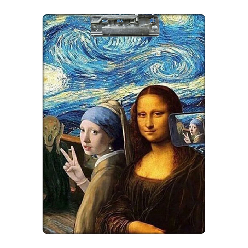 تخته شاسی طرح سلفی مونالیزا و دختر گوش مروارید کد 0192714 سایز A4