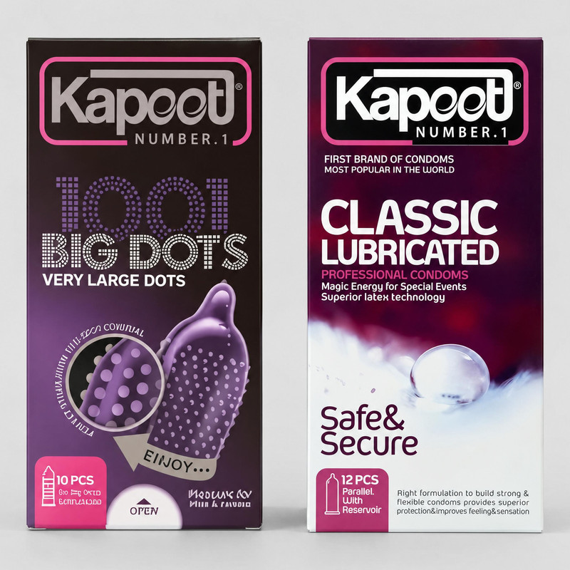 کاندوم خاردار کاپوت مدل BIG DOT بسته 10 عددی به همراه کاندوم کلاسیک کاپوت مدل LUBRICATED بسته 12 عددی