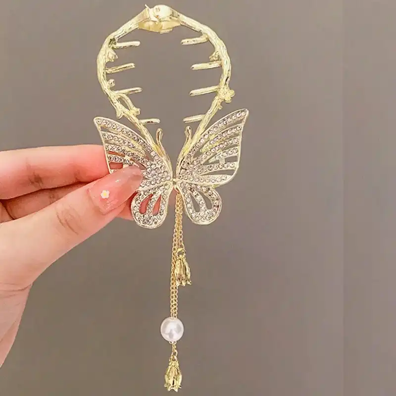 گیره مو زنانه مدل گوجه‌ای آبشاری پروانه آویزدار کد brg 760