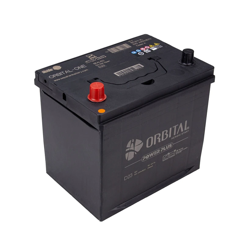 باتری اتمی خودرو 60 آمپر سپاهان باطری مدل 60 پایه بلندD23 معکوس