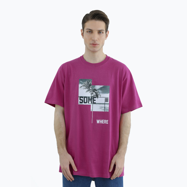 تی شرت آستین کوتاه مردانه پاتن جامه مدل  نخی 331621030002999 رنگ سرخابی