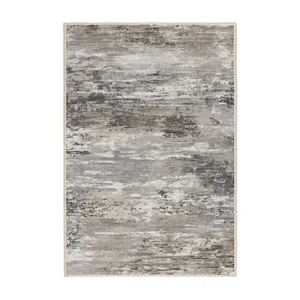 فرش ماشینی 1000 شانه زمینه کرم حاشیه طوسی مدل نانو چاپ بدون پرز طرح مینیمال دلتا کد OR.1122.08