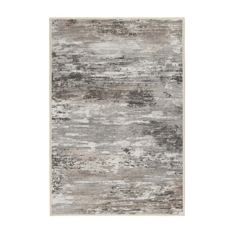 فرش ماشینی 1000 شانه زمینه کرم حاشیه طوسی مدل نانو چاپ بدون پرز طرح مینیمال دلتا کد OR.1122.08