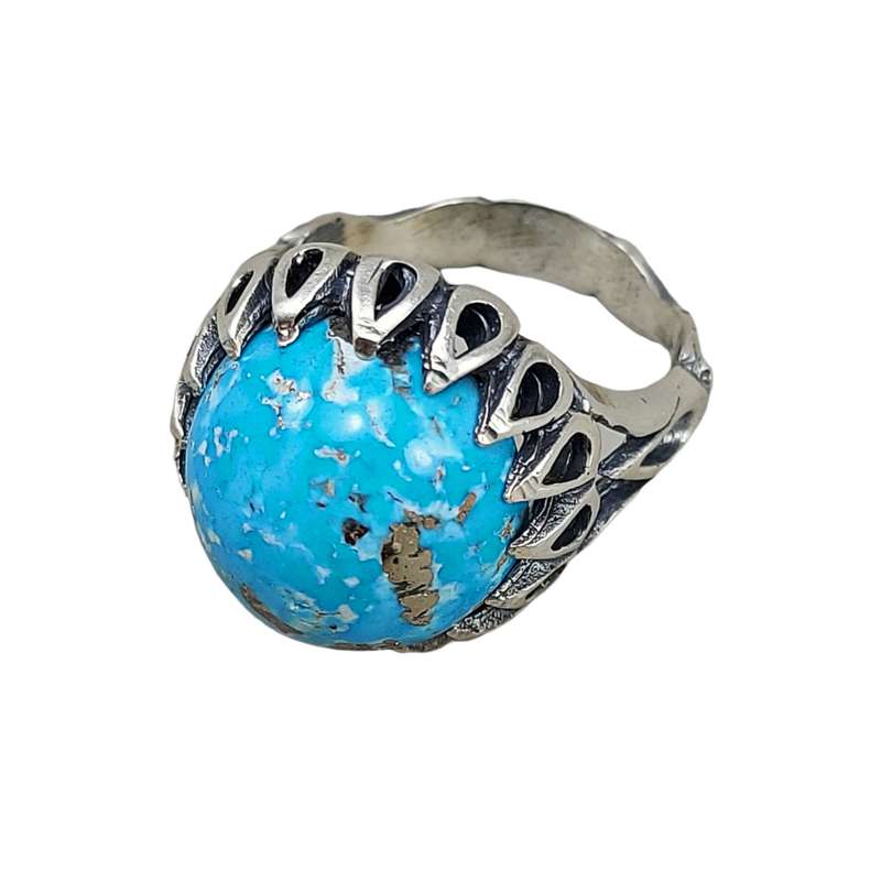 انگشتر نقره مردانه مدل فیروزه کرمانی رکاب اشکی