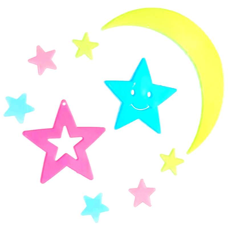 استیکر دیواری کودک طرح ماه و ستاره شب تاب کد 9MS بسته 9 عددی