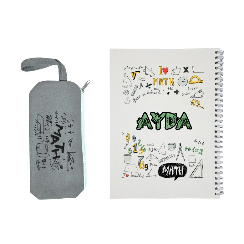 دفتر مشق 50 برگ طرح ریاضی مدل آیدا به همراه جامدادی