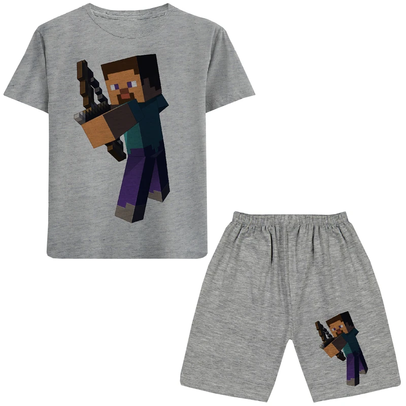 ست تی شرت و شلوارک پسرانه مدل ماینکرفت W66