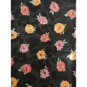 پارچه لباس عرض 1.4 متر مدل ابریشمی گلدار رنگ مشکی