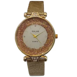 ساعت مچی عقربه ای دخترانه والار مدل بند چرمی دور شنی کد GOLD36