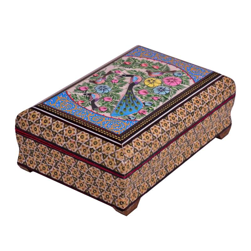 جعبه جواهرات خاتم کاری مدل گل و مرغ کد ABK-2214
