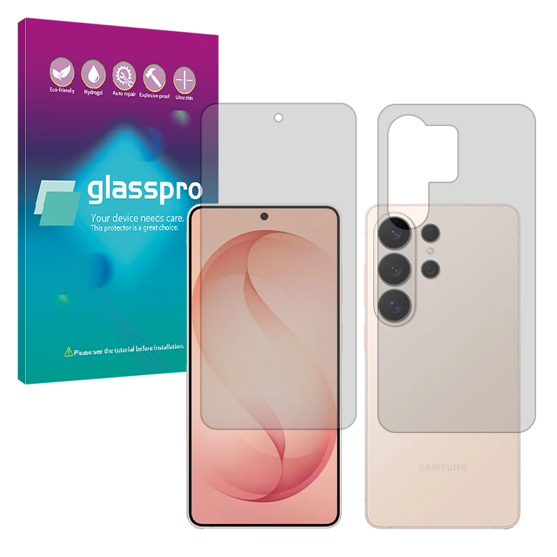 محافظ صفحه نمایش شفاف گلس پرو مدل هیدروژلی مناسب برای گوشی موبایل سامسونگ Galaxy S26 Ultra به همراه محافظ پشت صفحه