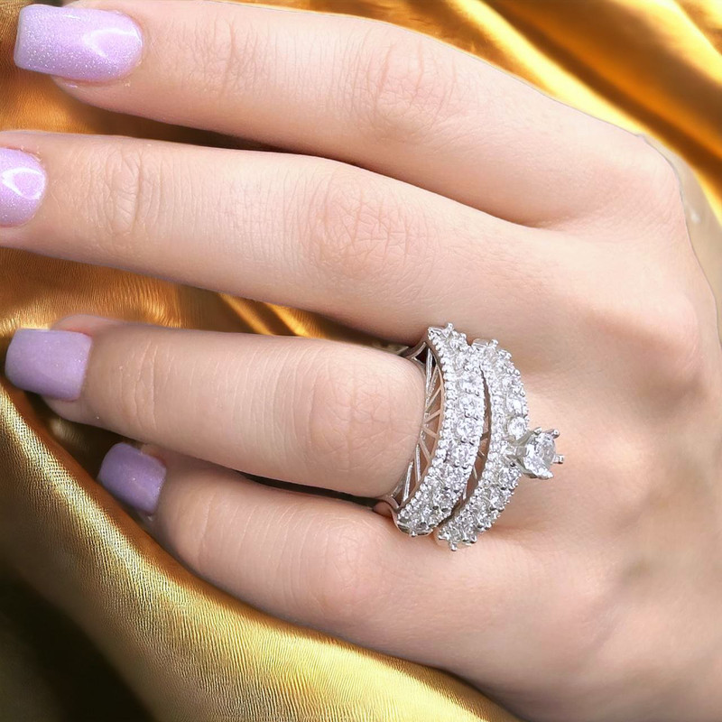 حلقه و پشت حلقه نقره زنانه مدل تک تاش 0129