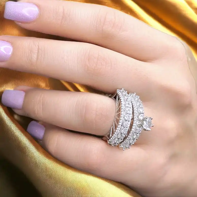 حلقه و پشت حلقه نقره زنانه مدل تک تاش 0129