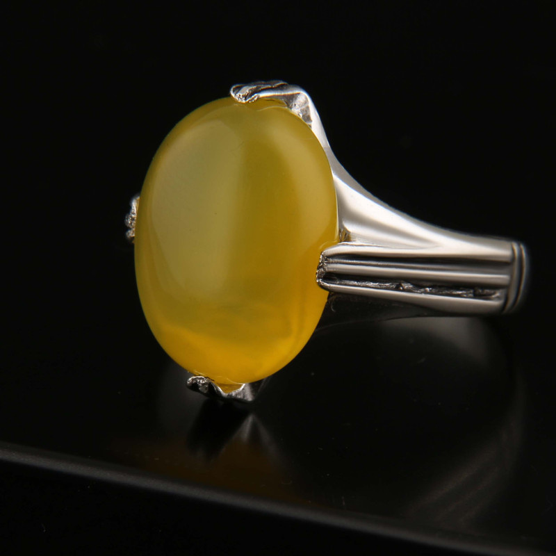 انگشتر نقره مردانه بازرگانی میلادی مدل سنگ عقیق شرف الشمس رکاب سیلندری سیاه قلم کد AM_2915