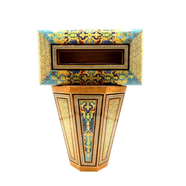 ست جعبه دستمال کاغذی و سطل خاتم کاری کد 02 ست جعبه دستمال کاغذی و سطل خاتم کاری کد 02