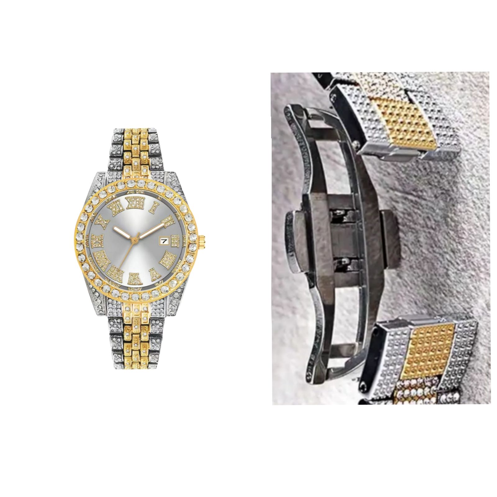 ساعت مچی عقربهای مردانه مدل دور نگین بند فول نگین کد 4 - - 4