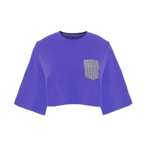 کراپ‌تاپ آستین کوتاه زنانه بنیس مدل ماین رنگ بنفش یاسی