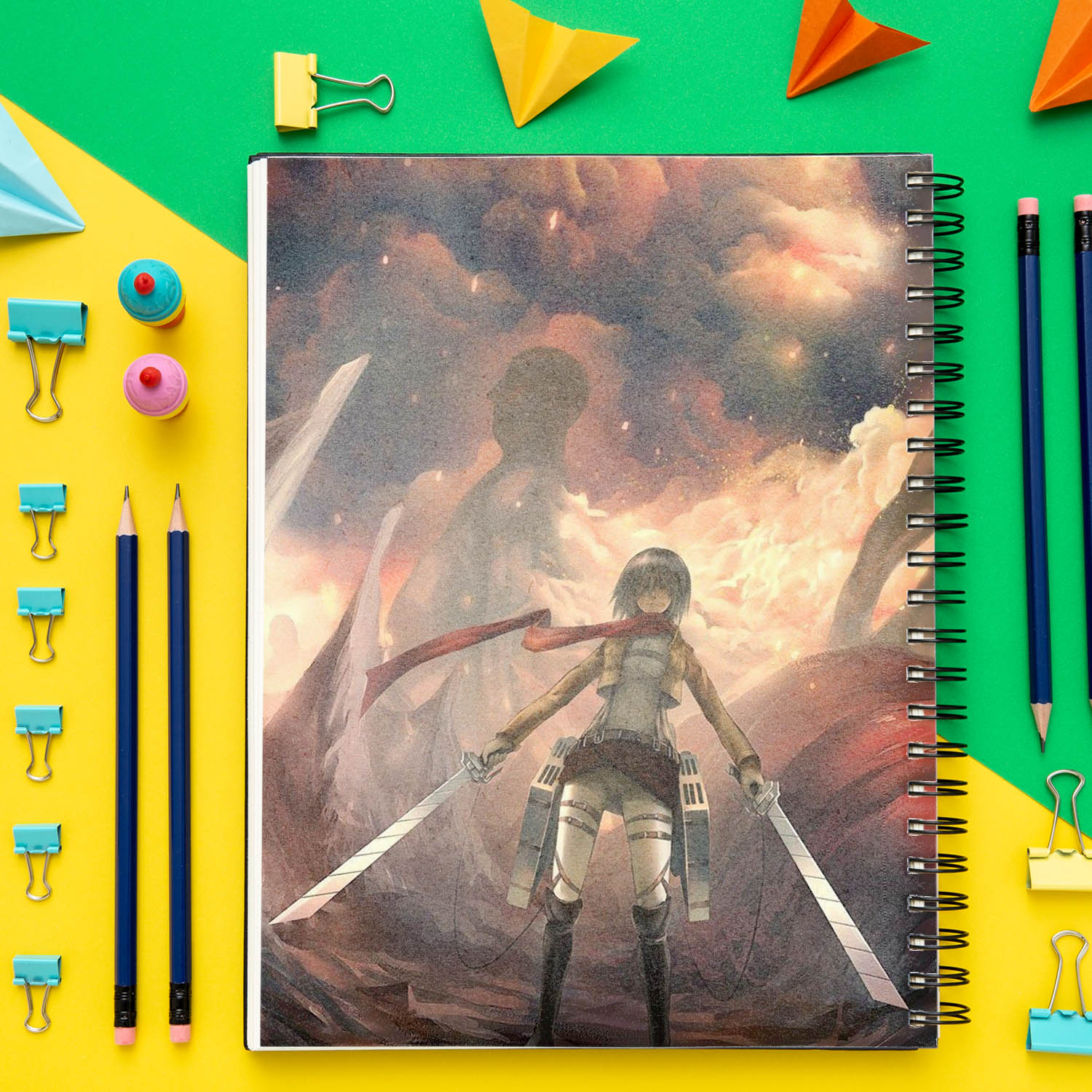 دفتر مشق باژیکان طرح انیمه اتک آن تایتان Attack On Titan کد 20211466 به همراه استیکر لپ تاپ مجموعه 14 عددی