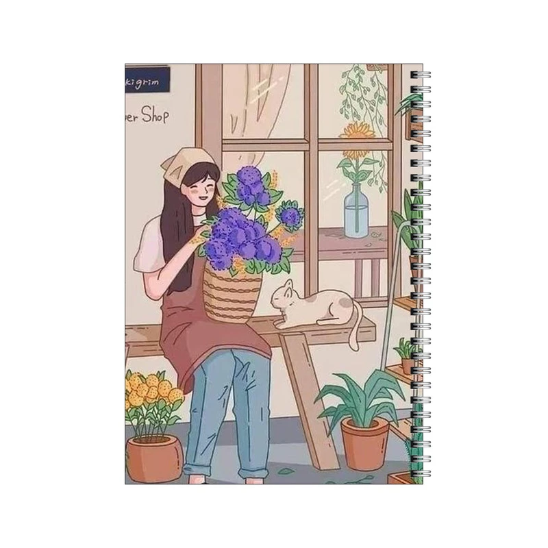 دفتر مشق 100 برگ بامبیلیپ طرح دختر گل فروش و گربه اش کد 6592385