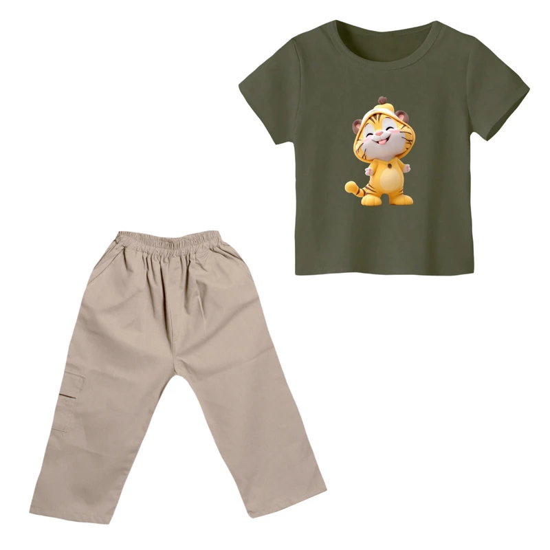 ست تی شرت و شلوارک پسرانه مدل ببر کد ۲۱