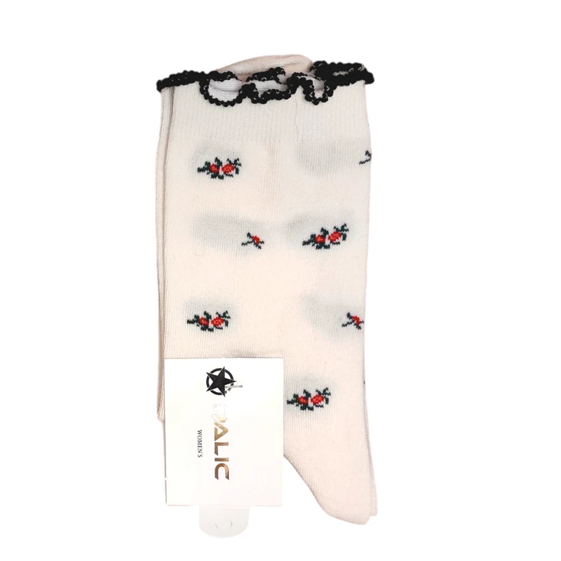 جوراب ساق بلند زنانه مدل گلریزـ شیری