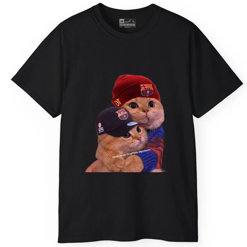 تی شرت آستین کوتاه مردانه پاد آفرین مدل گربه فوتبالی بارسلونا کد 138