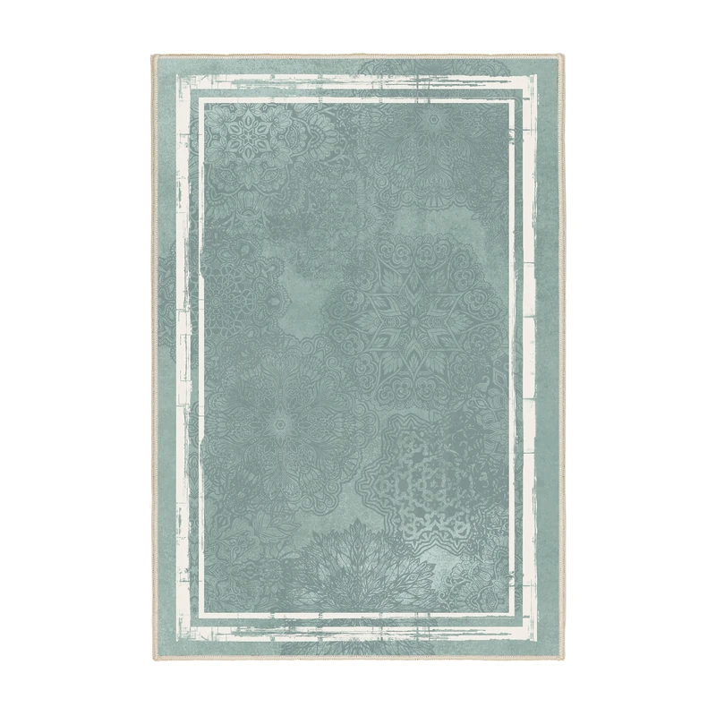 فرش ماشینی 1000 شانه اورکوم زمینه و حاشیه سبز طرح مینیمال تارا کد OR.1111.03