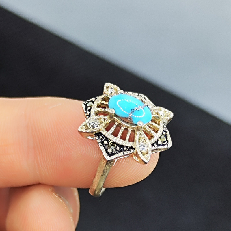 انگشتر نقره زنانه مدل فیروزه نیشابور کد 13