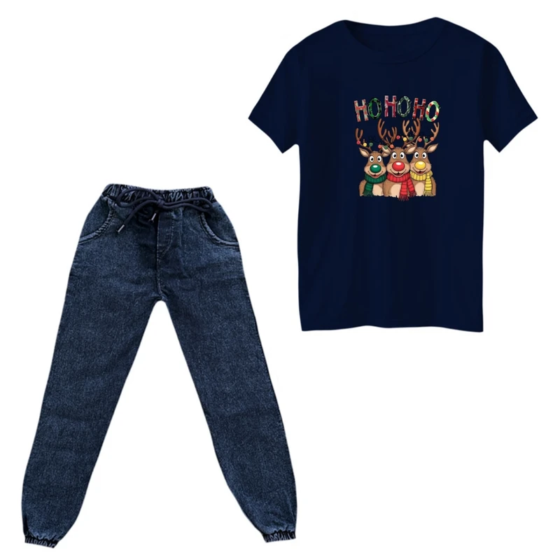 ست تی‌شرت و شلوار پسرانه مدل کریسمسی کد 013