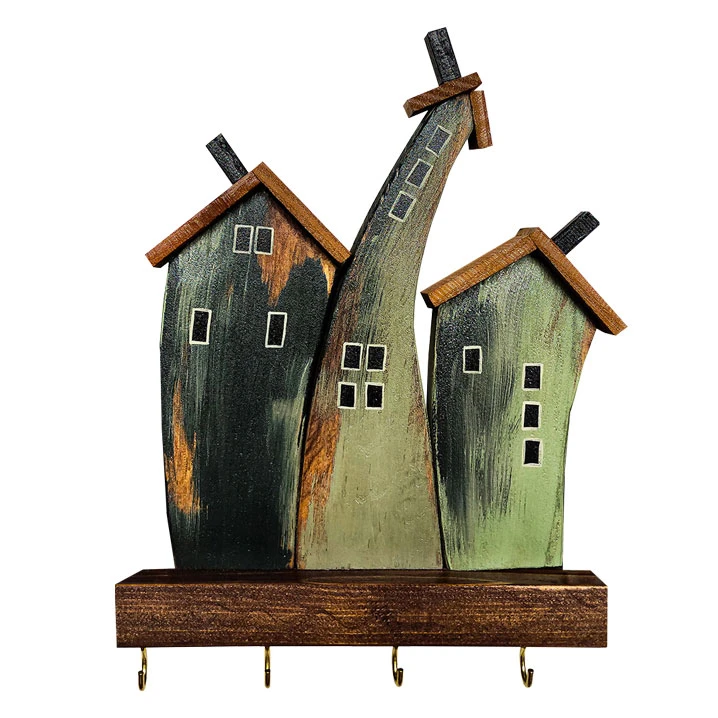 جاکلیدی دیواری چوبی مدل دهکده رویایی کد 52724