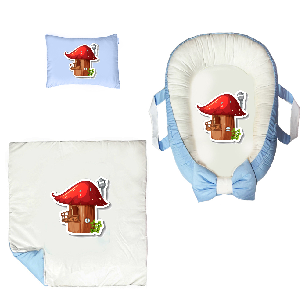 سرویس خواب سه تکه نوزاد مدل گارد محافظ دار طرح خونه قارچی کد 04