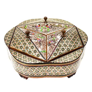 شکلات خوری خاتم کاری مدل نیزه ای طرح گل و مرغ برجسته کد br25