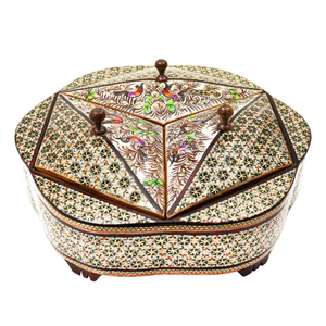 شکلات خوری خاتم کاری مدل نیزه ای طرح گل و مرغ برجسته کد br25