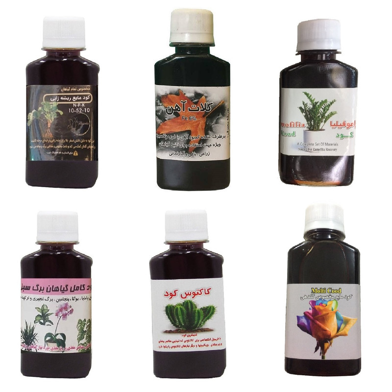 کود مایع فسفر ریشه زایی 10-52-10 و کلات آهن و کود زاموفیلیا و کود گیاهان برگ سبز و کود کاکتوس و کود گلدهی مدل life drop حجم 120 میلی لیتر