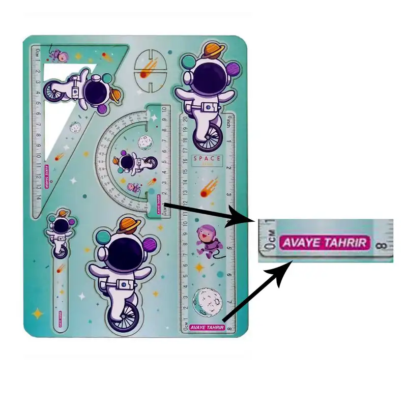 خط کش آوای تحریر مدل فضانورد طرح چرخ سوار مجموعه 5 عددی