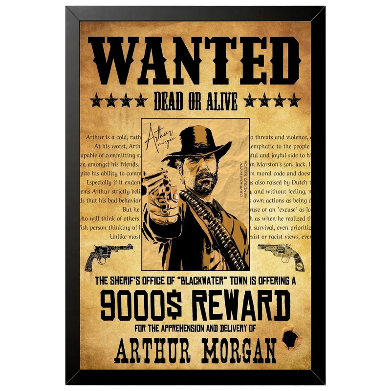 تابلو بکلیت طرح گیمینگ ردد red dead redemption 2 مدل B-po2221 فریم مشکی