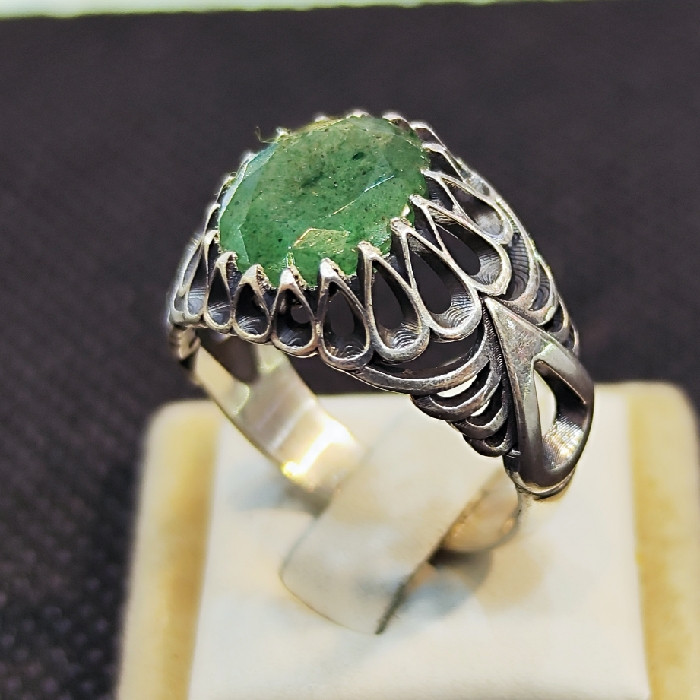 انگشتر نقره مردانه مدل سنگ زمرد آفریقایی کد 39