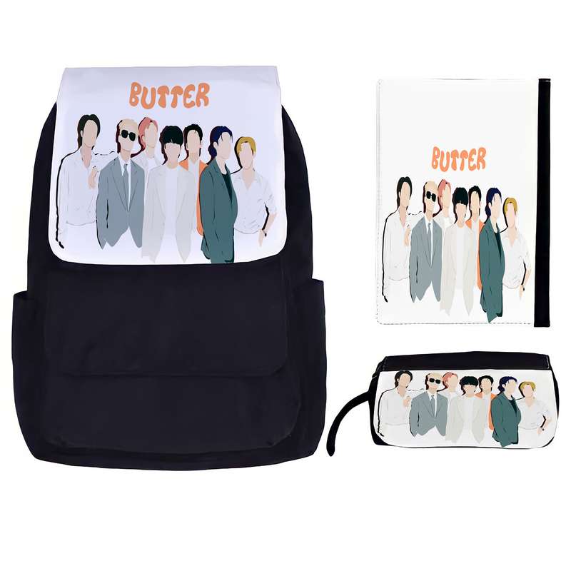 کوله پشتی مدل BTS Butter 024 به همراه جامدادی و کلاسور