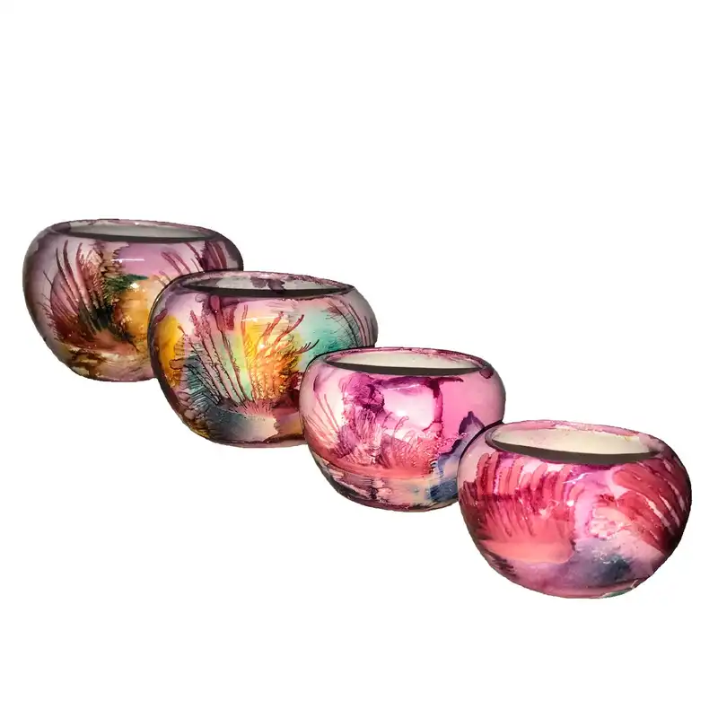 گلدان سفالی طرح پر طاووسی کد A106 مجموعه 4 عددی