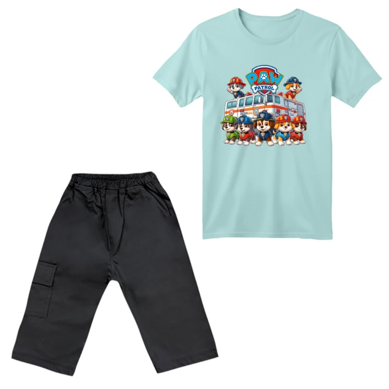 ست تی‌شرت آستین کوتاه و شلوارک پسرانه مدل سگ نگهبان کد 1