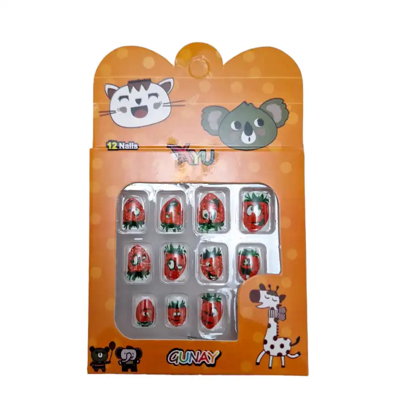 ناخن مصنوعی کودک گون آی مدل توت فرنگی بسته 12 عددی